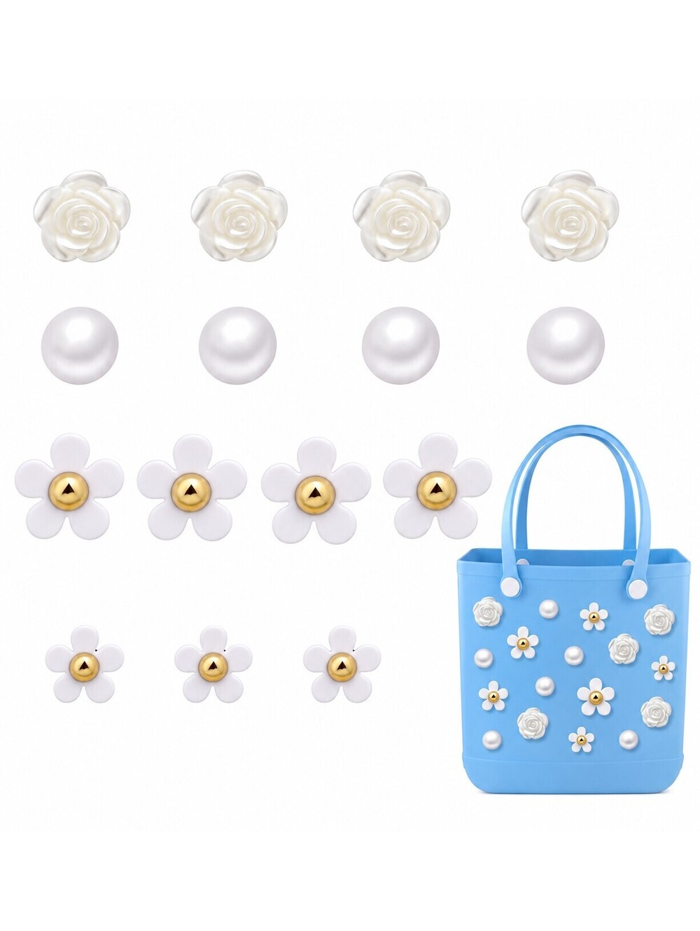 15 Pack Pearl Rose Daisy Bogg Bag Charms Purse/Handbag Accessories Floral Lot